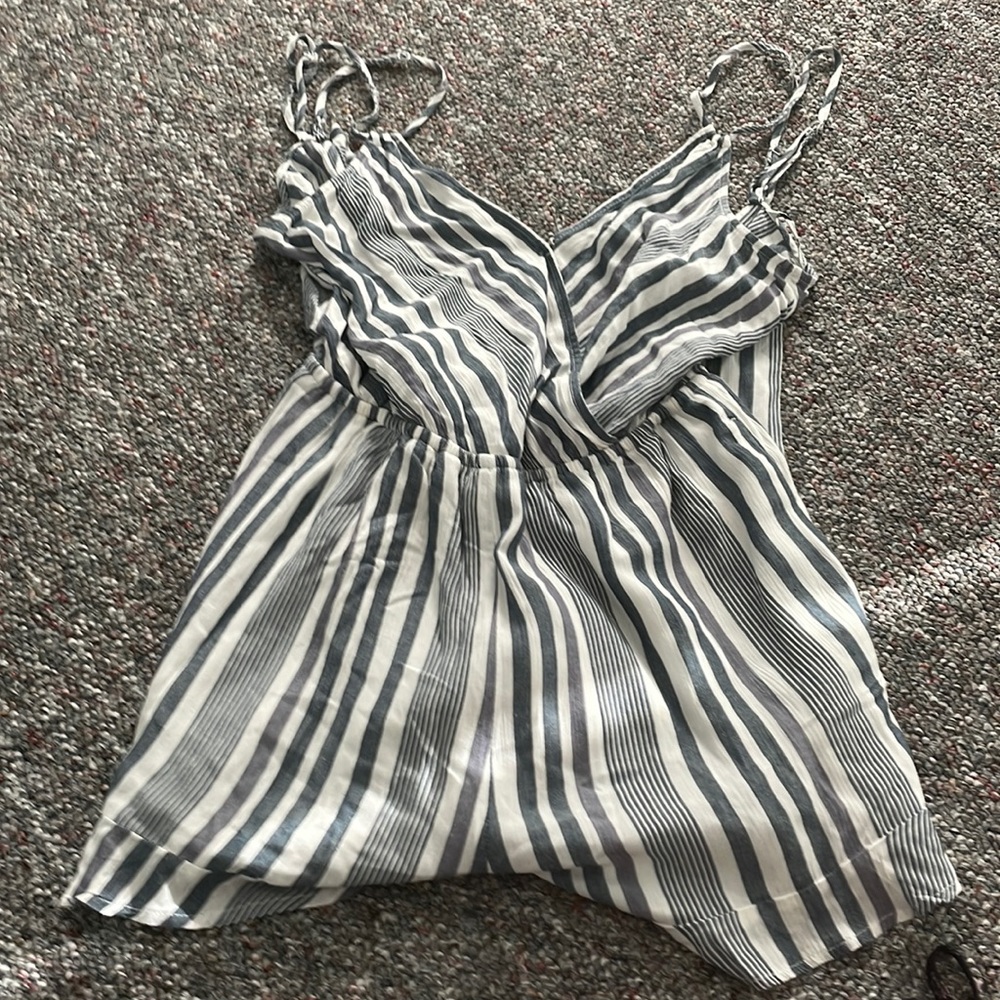 Blue and White Striped Romper